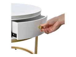 Mesa De Centro|ModernLuxe Conjunto de 2 mesas de encastrar com gaveta - folheado com padrão mármore - aspecto brilhante - Branco
