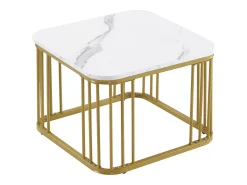 ModernLuxe Conjunto de 2 mesas de encastrar - tampo em MDF com padrão mármore - pés dourados - e Dourado^ Mesa De Centro