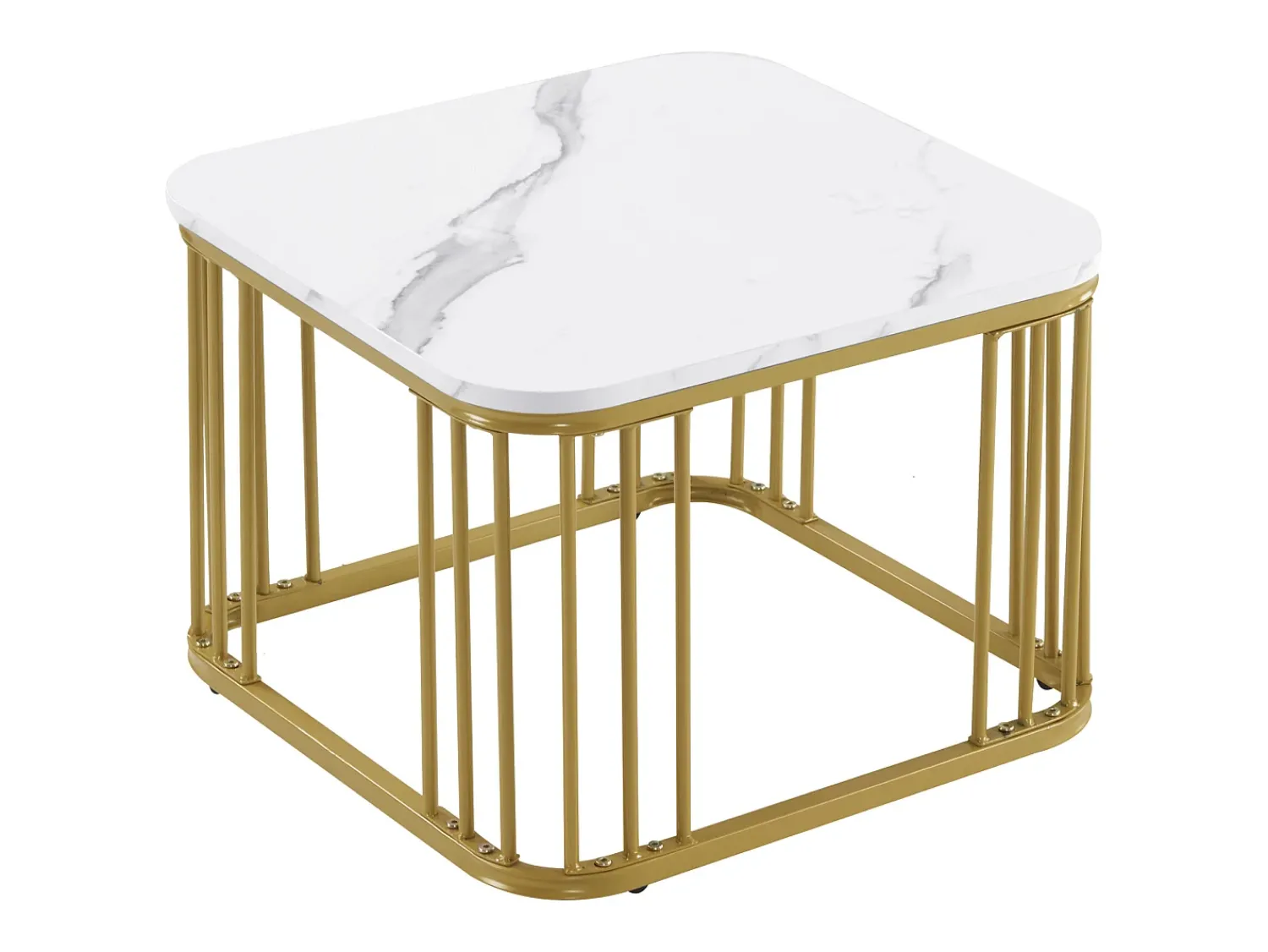 ModernLuxe Conjunto de 2 mesas de encastrar - tampo em MDF com padrão mármore - pés dourados - e Dourado^ Mesa De Centro