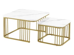 ModernLuxe Conjunto de 2 mesas de encastrar - tampo em MDF com padrão mármore - pés dourados - e Dourado^ Mesa De Centro