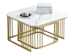 ModernLuxe Conjunto de 2 mesas de encastrar - tampo em MDF com padrão mármore - pés dourados - e Dourado^ Mesa De Centro