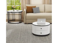 Mesa De Centro|ModernLuxe Conjunto de 2 mesas de encastrar - 2 gavetas - tampo em mármore - Branco e Preto Preto / Branco