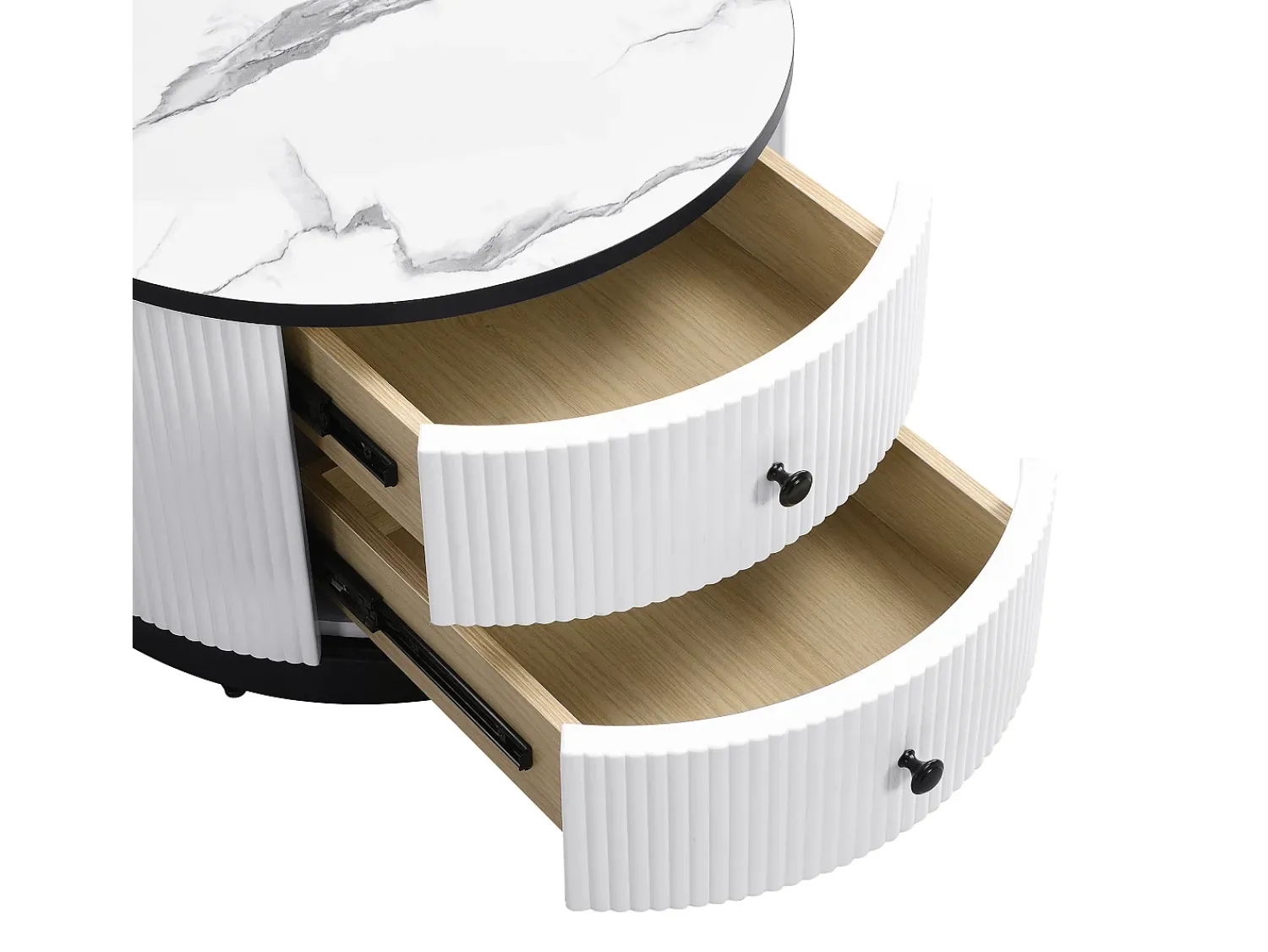Mesa De Centro|ModernLuxe Conjunto de 2 mesas de encastrar - 2 gavetas - tampo em mármore - Branco e Preto Preto / Branco
