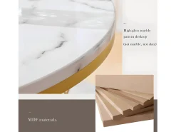 Hot ModernLuxe Conjunto de 2 mesas de encastrar - folheado com padrão mármore - estrutura dourada - Branco