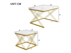 ModernLuxe Conjunto de 2 mesas de encastrar - tampo em mármore - Branco e Dourado^ Mesa De Centro