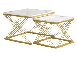 ModernLuxe Conjunto de 2 mesas de encastrar - tampo em mármore - Branco e Dourado^ Mesa De Centro