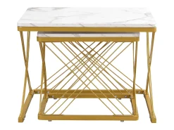 ModernLuxe Conjunto de 2 mesas de encastrar - tampo em mármore - Branco e Dourado^ Mesa De Centro