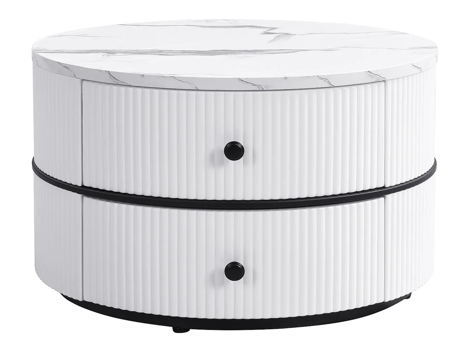 Mesa De Centro*Hauss Spole Conjunto de 2 mesas de encaixe com 2 gavetas, tampo com efeito mármore - Branco e Preto