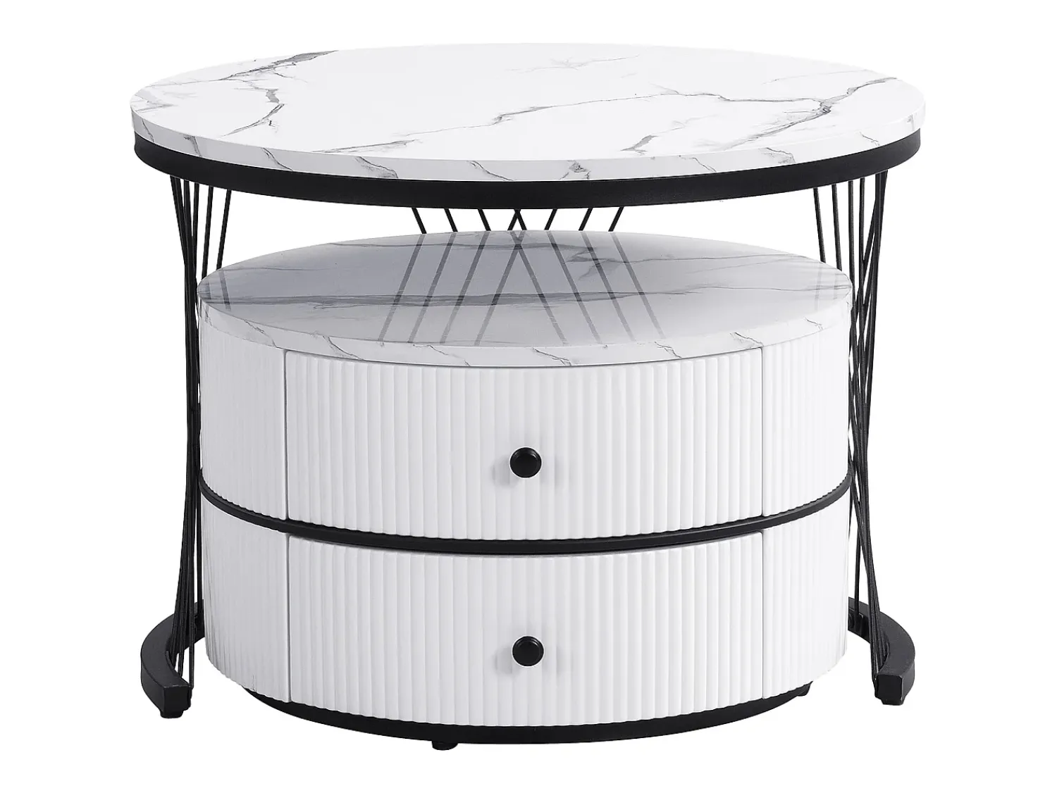 Mesa De Centro*Hauss Spole Conjunto de 2 mesas de encaixe com 2 gavetas, tampo com efeito mármore - Branco e Preto