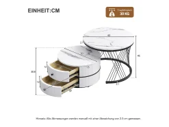 Mesa De Centro*Hauss Spole Conjunto de 2 mesas de encaixe com 2 gavetas, tampo com efeito mármore - Branco e Preto