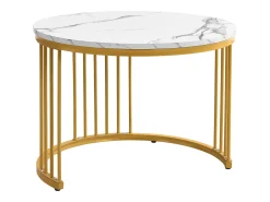 Mesa De Centro*ModernLuxe Conjunto de 2 mesas de encastrar - 2 gavetas - tampo em mármore - Branco e Dourado Branco / Dourado