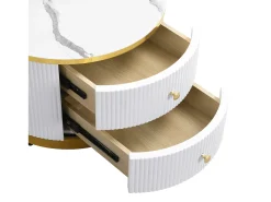 Mesa De Centro*ModernLuxe Conjunto de 2 mesas de encastrar - 2 gavetas - tampo em mármore - Branco e Dourado Branco / Dourado