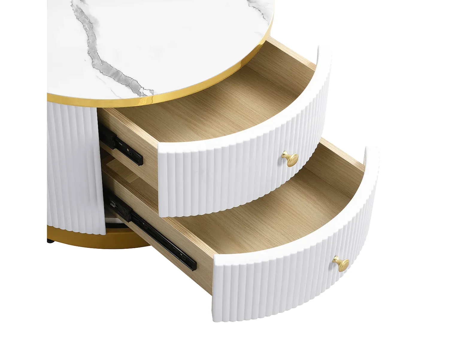 Mesa De Centro*ModernLuxe Conjunto de 2 mesas de encastrar - 2 gavetas - tampo em mármore - Branco e Dourado Branco / Dourado