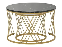 Discount ModernLuxe Conjunto de 2 mesas de encastrar - folheado com padrão mármore - estrutura metálica - Preto Preto / Branco