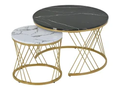 Discount ModernLuxe Conjunto de 2 mesas de encastrar - folheado com padrão mármore - estrutura metálica - Preto Preto / Branco