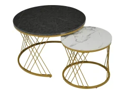 Mesa De Centro*ModernLuxe Conjunto de 2 mesas de encastrar - folheado com padrão mármore - estrutura metálica - Cinza Cinzento / Branco