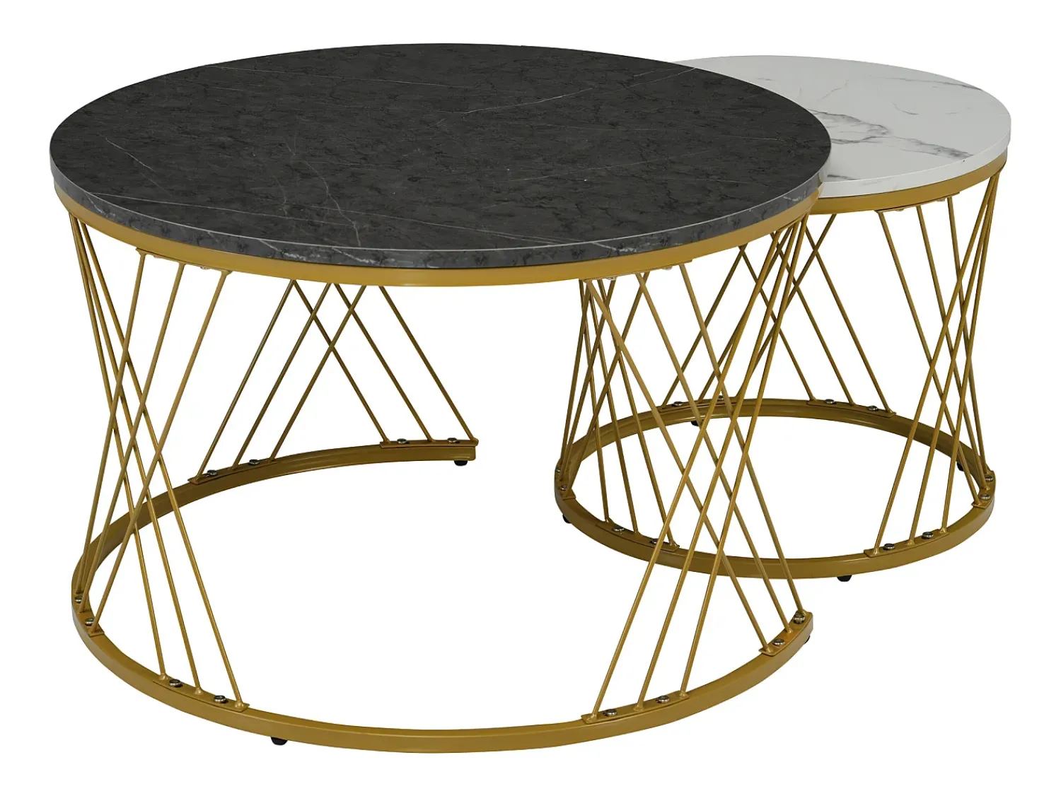 Mesa De Centro*ModernLuxe Conjunto de 2 mesas de encastrar - folheado com padrão mármore - estrutura metálica - Cinza Cinzento / Branco
