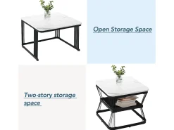 Mesa De Centro*ModernLuxe Conjunto de 2 mesas de encastrar - tampo em MDF com padrão mármore - estrutura em aço - Preto