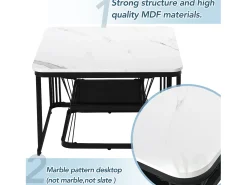 Mesa De Centro*ModernLuxe Conjunto de 2 mesas de encastrar - tampo em MDF com padrão mármore - estrutura em aço - Preto