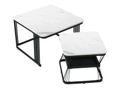 Mesa De Centro*ModernLuxe Conjunto de 2 mesas de encastrar - tampo em MDF com padrão mármore - estrutura em aço - Preto