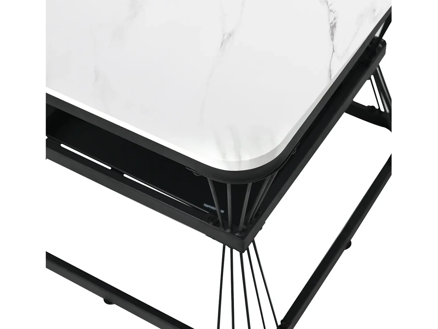 Mesa De Centro*ModernLuxe Conjunto de 2 mesas de encastrar - tampo em MDF com padrão mármore - estrutura em aço - Preto