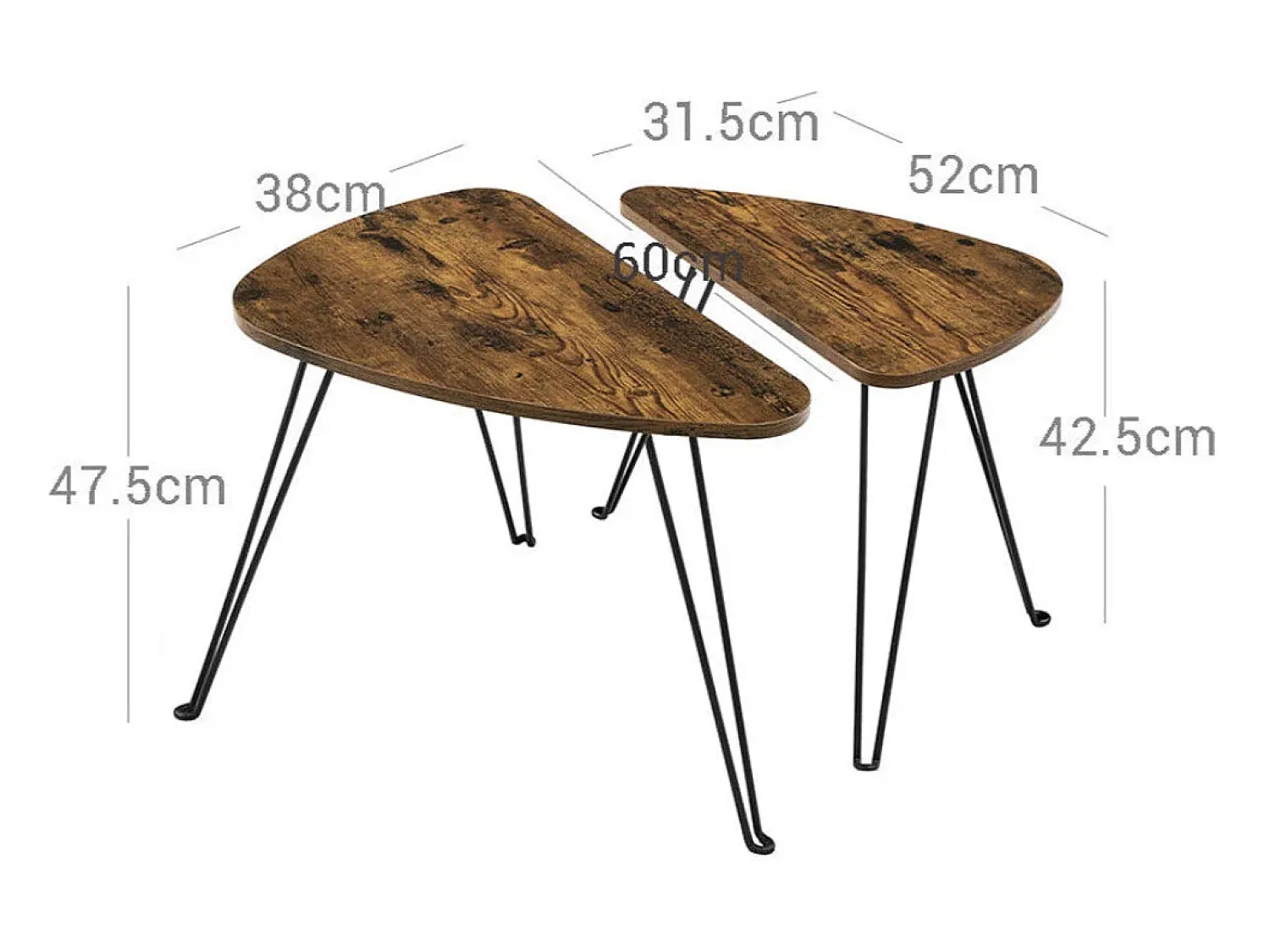 Hot Helloshop26 Conjunto de 2 mesas laterais mesas de encaixe mesas de centro para sala de estar sala de jantar quarto estilo industrial marrom rústico e 12_0002951 Preto