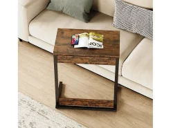 Mesa De Apoio|Hauss Spole Conjunto de 2 mesas laterais dobráveis ​​- Metal preto e madeira rústica castanha Castanho