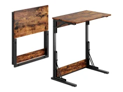 Mesa De Apoio|Hauss Spole Conjunto de 2 mesas laterais dobráveis - Metal preto e madeira rústica castanha Castanho