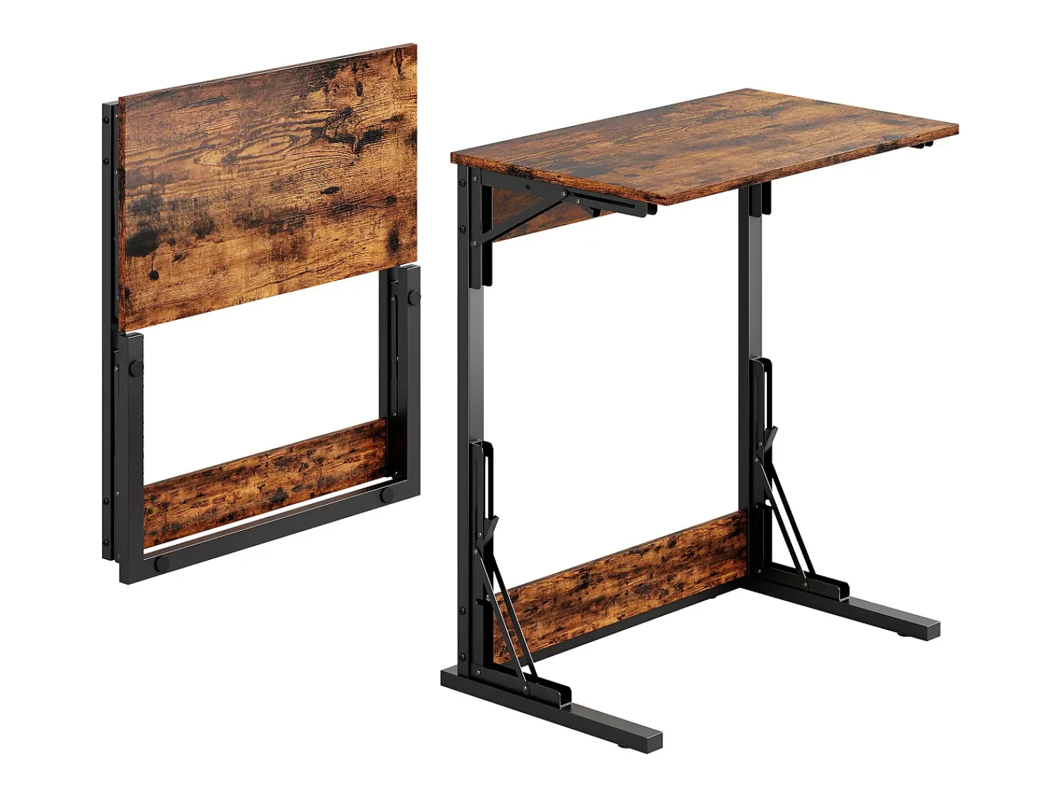 Mesa De Apoio|Hauss Spole Conjunto de 2 mesas laterais dobráveis - Metal preto e madeira rústica castanha Castanho
