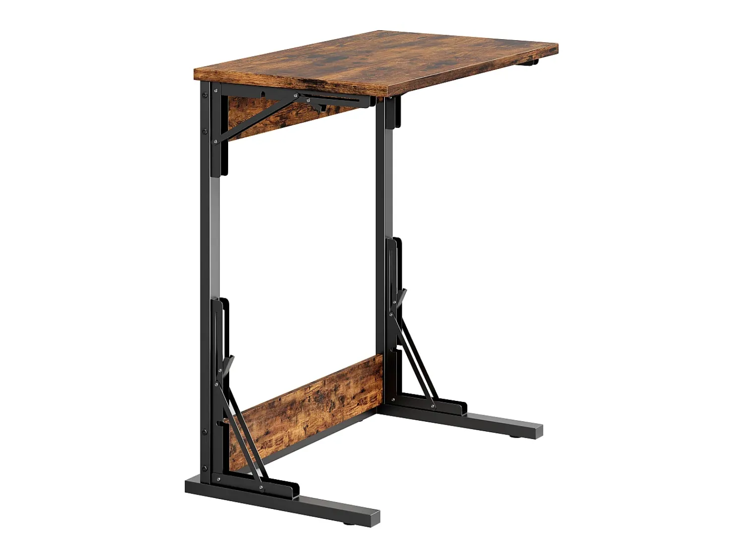 Mesa De Apoio|Hauss Spole Conjunto de 2 mesas laterais dobráveis - Metal preto e madeira rústica castanha Castanho
