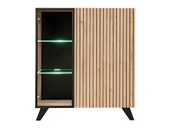 Móvel De Tv*Meublorama Conjunto de 4 móveis de sala de estar com lareira decorativa da coleção NIELSEN. Cores carvalho e preto. Castanho