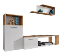 Móvel De Tv*Meublorama Conjunto de 3 móveis design para sua sala de estar, coleção MOZES. Cores e carvalho. Branco