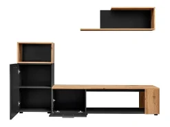 Outlet Meublorama Conjunto de 3 móveis design para a sua sala de estar, coleção MOZES. Cores e carvalho. Preto