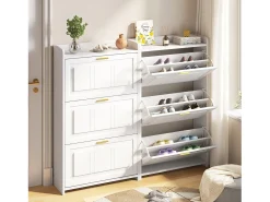 Móvel De Arrumação|Sapateira|ModernLuxe Conjunto de 2 móveis para sapatos 140x24x120 cm - 6 portas basculantes - 12 compartimentos - MDF e painéis de partículas - Branco