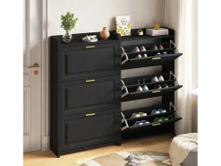 Móvel De Arrumação|Sapateira*ModernLuxe Conjunto de 2 móveis para sapatos 140x24x120 cm - 6 portas basculantes - 12 compartimentos - MDF e painéis de partículas - Preto