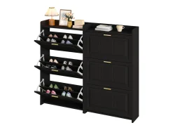 Móvel De Arrumação|Sapateira*ModernLuxe Conjunto de 2 móveis para sapatos 140x24x120 cm - 6 portas basculantes - 12 compartimentos - MDF e painéis de partículas - Preto