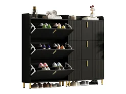 ModernLuxe Conjunto de 2 móveis para sapatos 160x23,5x123,5 cm - 6 portas - 12 compartimentos - Altura ajustável - MDF - Preto