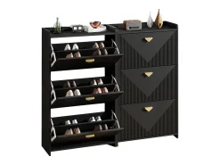 Online ModernLuxe Conjunto de 2 móveis para sapatos 140x30x120 cm - 6 portas basculantes - 12 compartimentos de armazenamento - MDF - Preto
