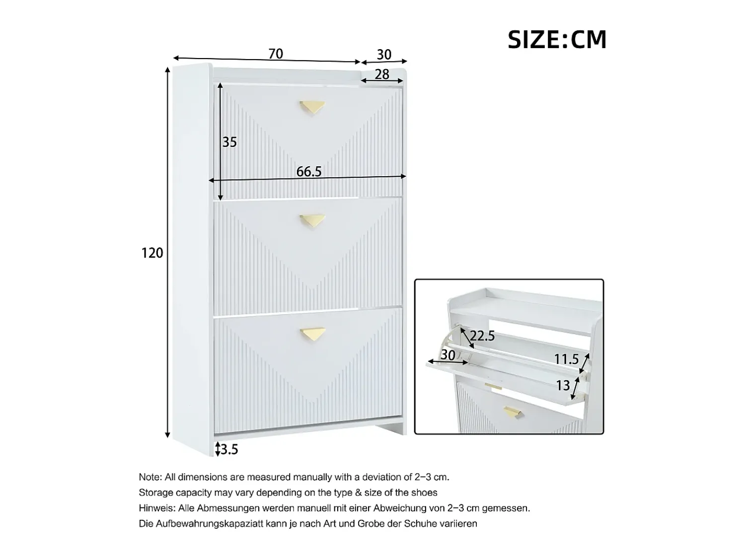 New ModernLuxe Conjunto de 2 móveis para sapatos 140x30x120 cm - 6 portas basculantes - 12 compartimentos de armazenamento - MDF - Branco