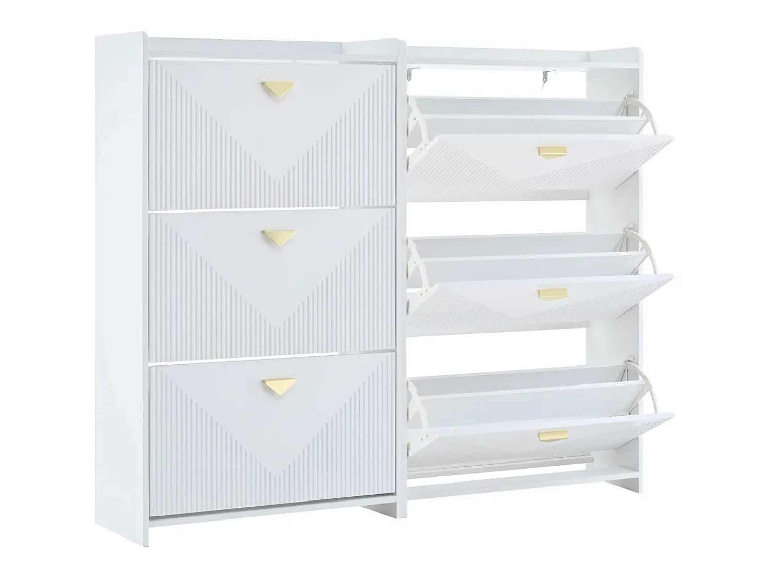 New ModernLuxe Conjunto de 2 móveis para sapatos 140x30x120 cm - 6 portas basculantes - 12 compartimentos de armazenamento - MDF - Branco