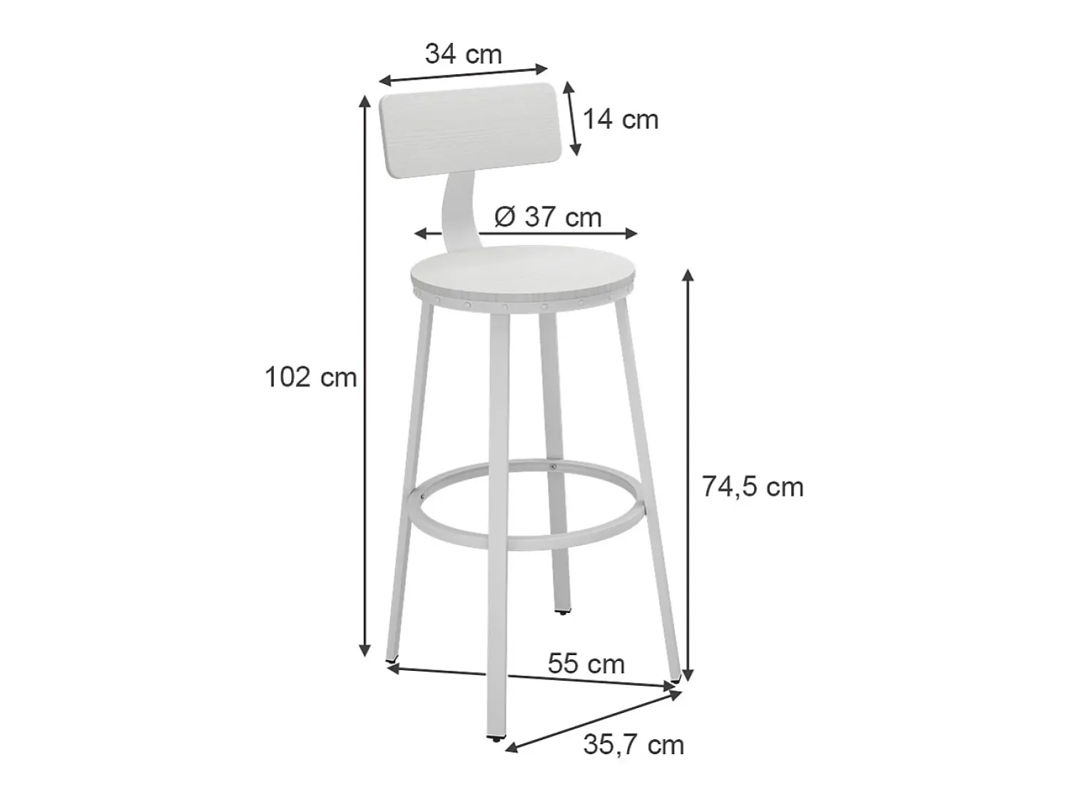 Clearance Vicco Conjunto de 2 peças de banco de bar 34x55x102 caracas Branco