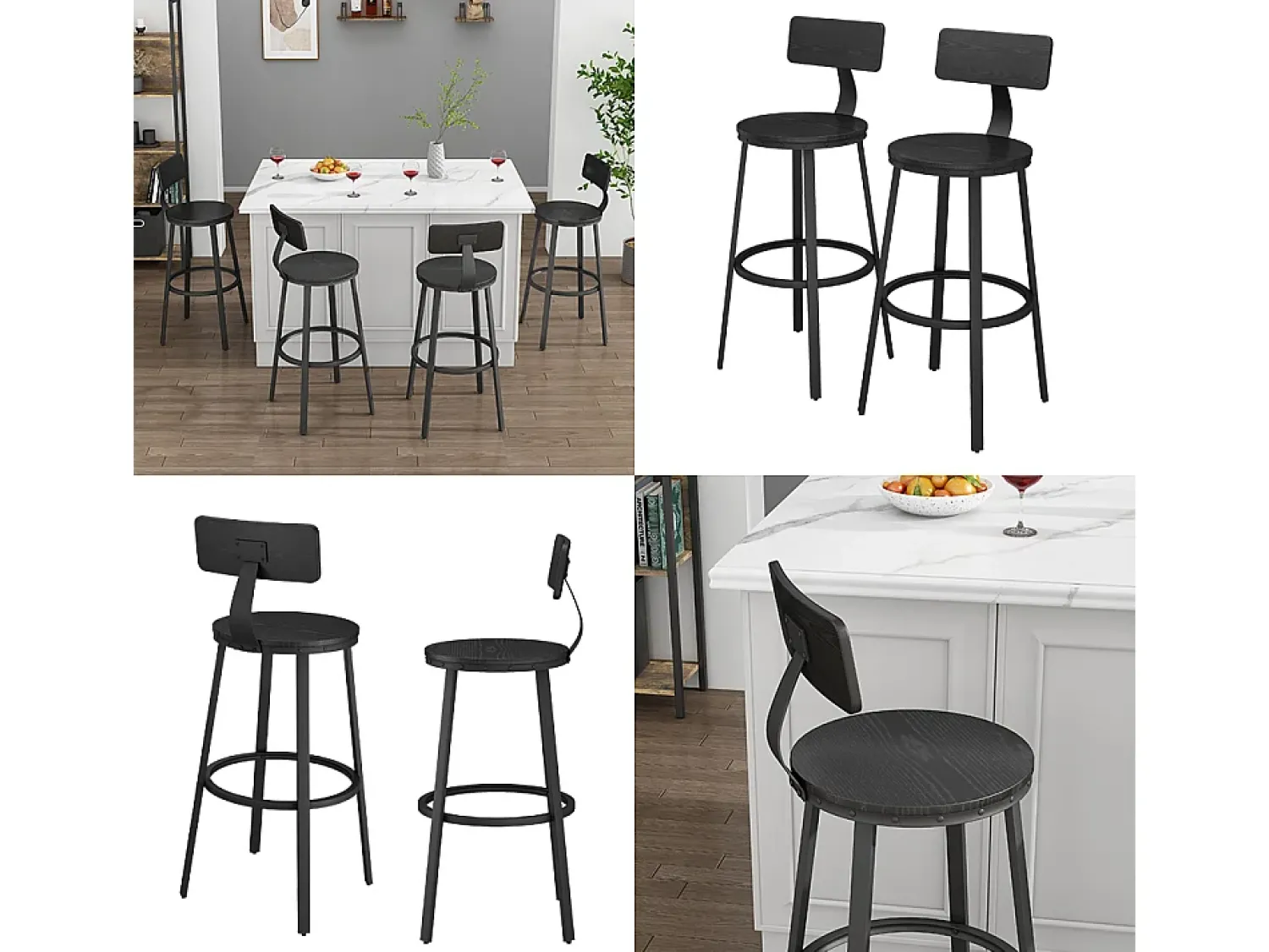 Banco*Vicco Conjunto de 2 peças de banco de bar 34x55x102 caracas Preto