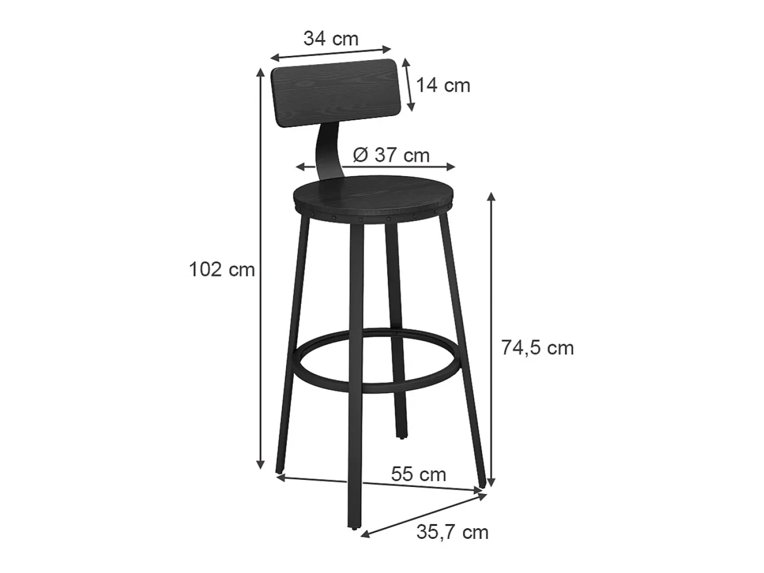 Banco*Vicco Conjunto de 2 peças de banco de bar 34x55x102 caracas Preto