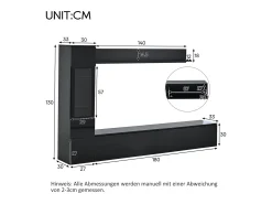 Móvel De Tv*Hauss Spole Conjunto de 3 peças para parede de TV - Suporte para TV + Vitrine + Prateleira - Preto