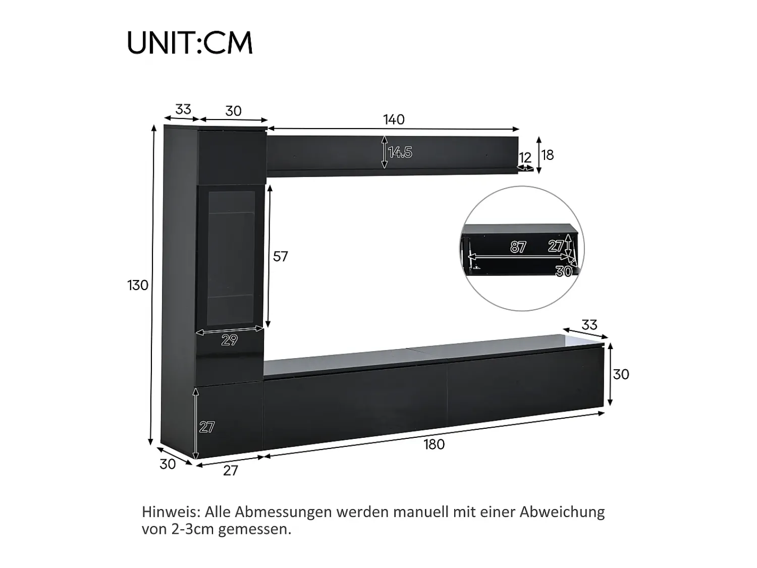 Móvel De Tv*Hauss Spole Conjunto de 3 peças para parede de TV - Suporte para TV + Vitrine + Prateleira - Preto