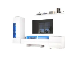 Merax Conjunto de 3 peças para TV de parede com acabamento brilhante - suporte para TV + armário de parede + prateleira de parede - com LEDs - aglomerado -^ Móvel De Tv