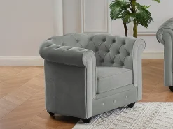 Vente-unique Conjunto de 2 poltronas CHESTERFIELD em veludo cinzento prateado Cinzento claro