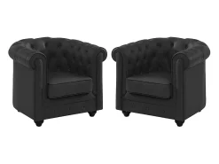 Poltrona|Vente-unique Conjunto de 2 poltronas em pele de búfalo icónico CHESTERFIELD Preto