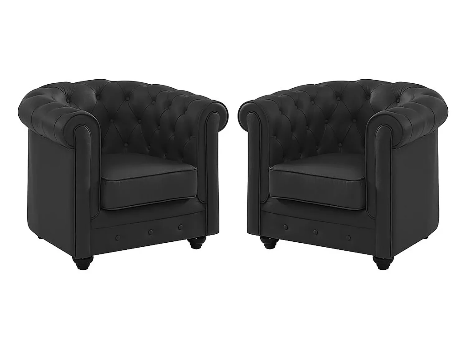 Poltrona|Vente-unique Conjunto de 2 poltronas em pele de búfalo icónico CHESTERFIELD Preto