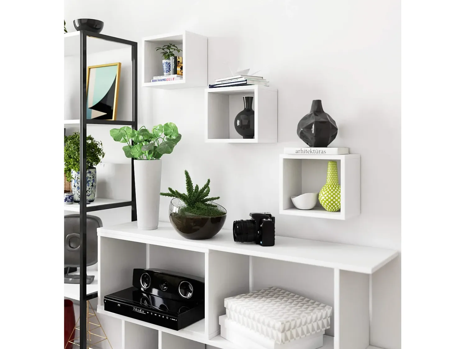 Akord Conjunto de 3 Prateleiras Suspensas 25x25cm Brancas - Montagem Fácil^ Prateleira